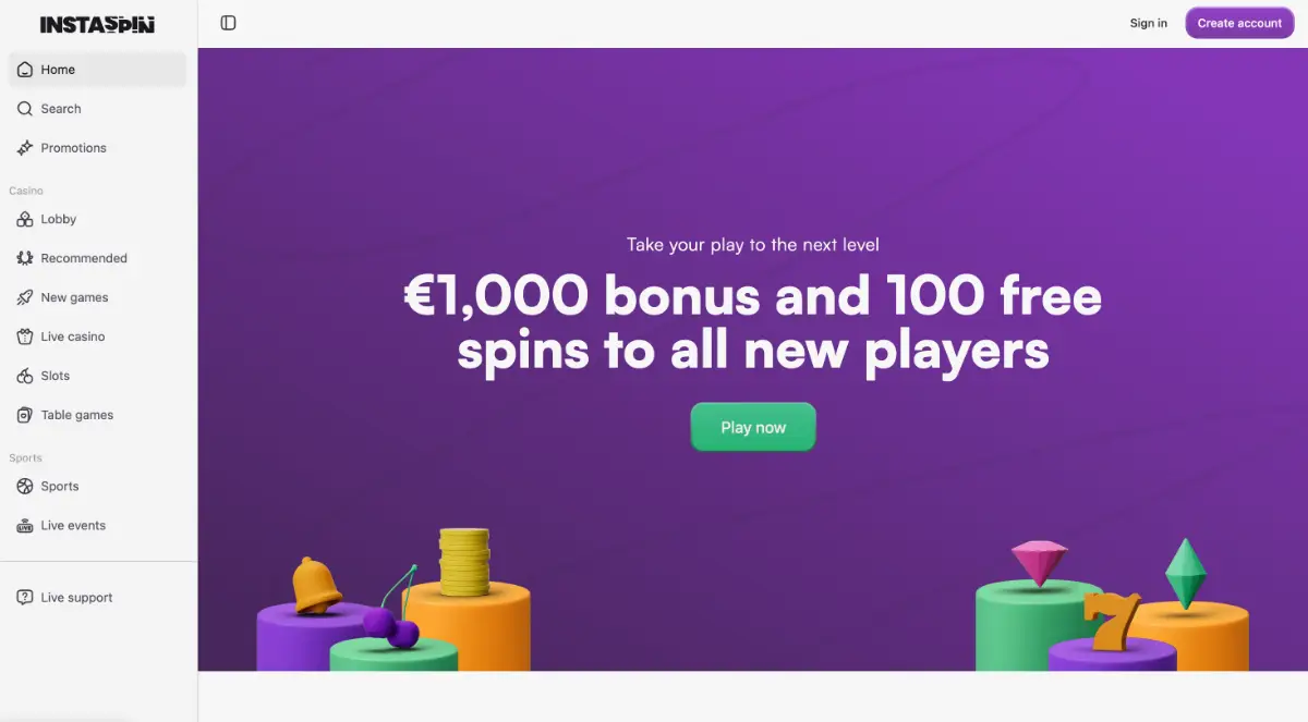 Instaspin startpagina: beste online casinos.